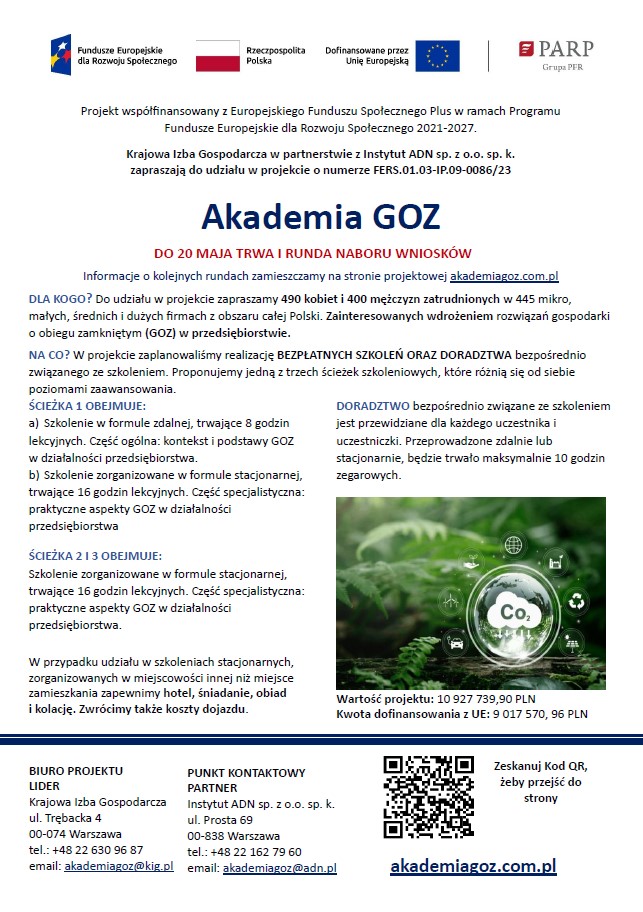 Akademia GOZ 1 - Dołącz do „Akademii GOZ” – projektu współfinansowanego ze środków UE